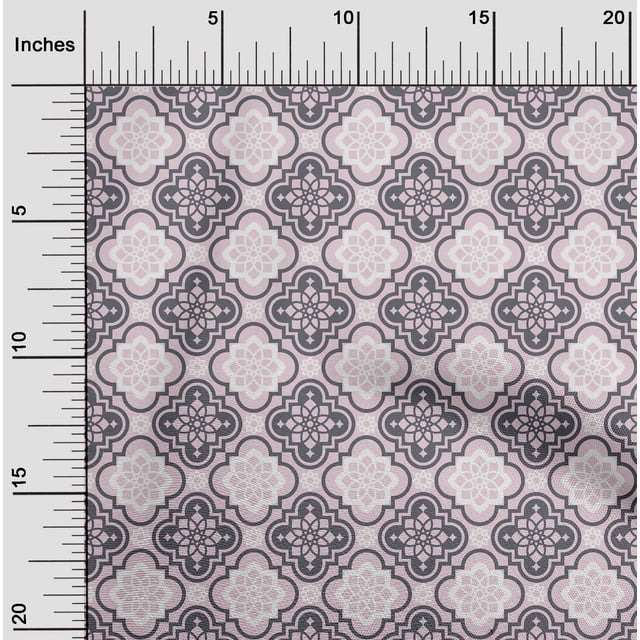 oneOone Cotton Flex Light Pink Fabric Floral & Tiles Moroccan Dress Material Fabric Print Fabric By The Meter 40 Inch Wide