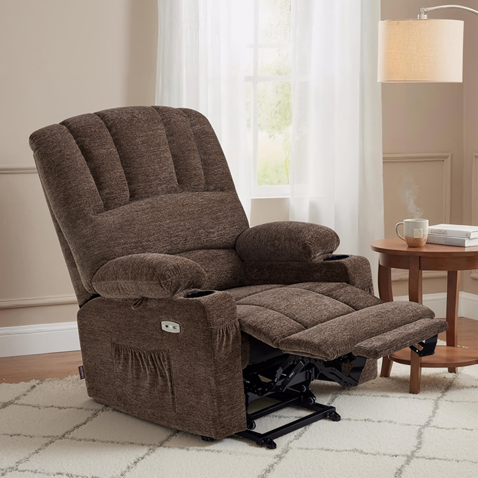 MCombo Power Lift Recliner Chair with Massage Heat, Extended Footrest, Fabric(Medium-Regular, Coffee)