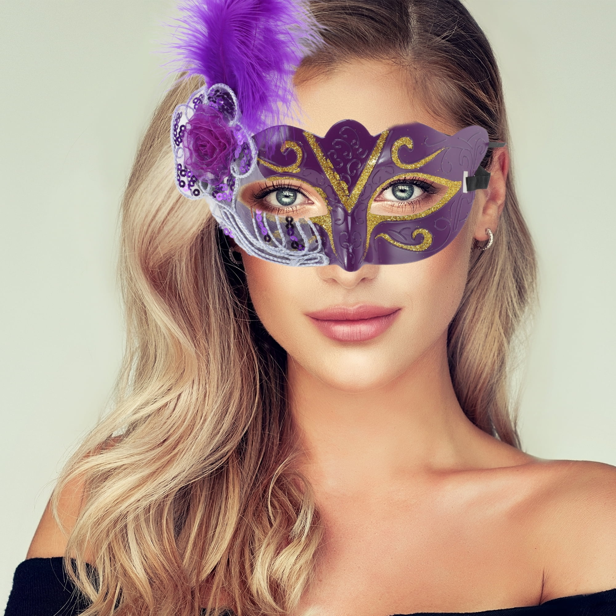 Unique Bargains 1 Pack Dancing Queen Feather Half Face Party Mask Purple