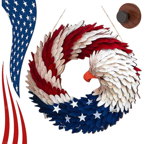 250th Anniversary Eagle Wreath American Eagle Flag Patriotic Wreath for Front Door, 2026 USA 250 Decorations for 4th of July, Independence Day & Veterans Day Decor