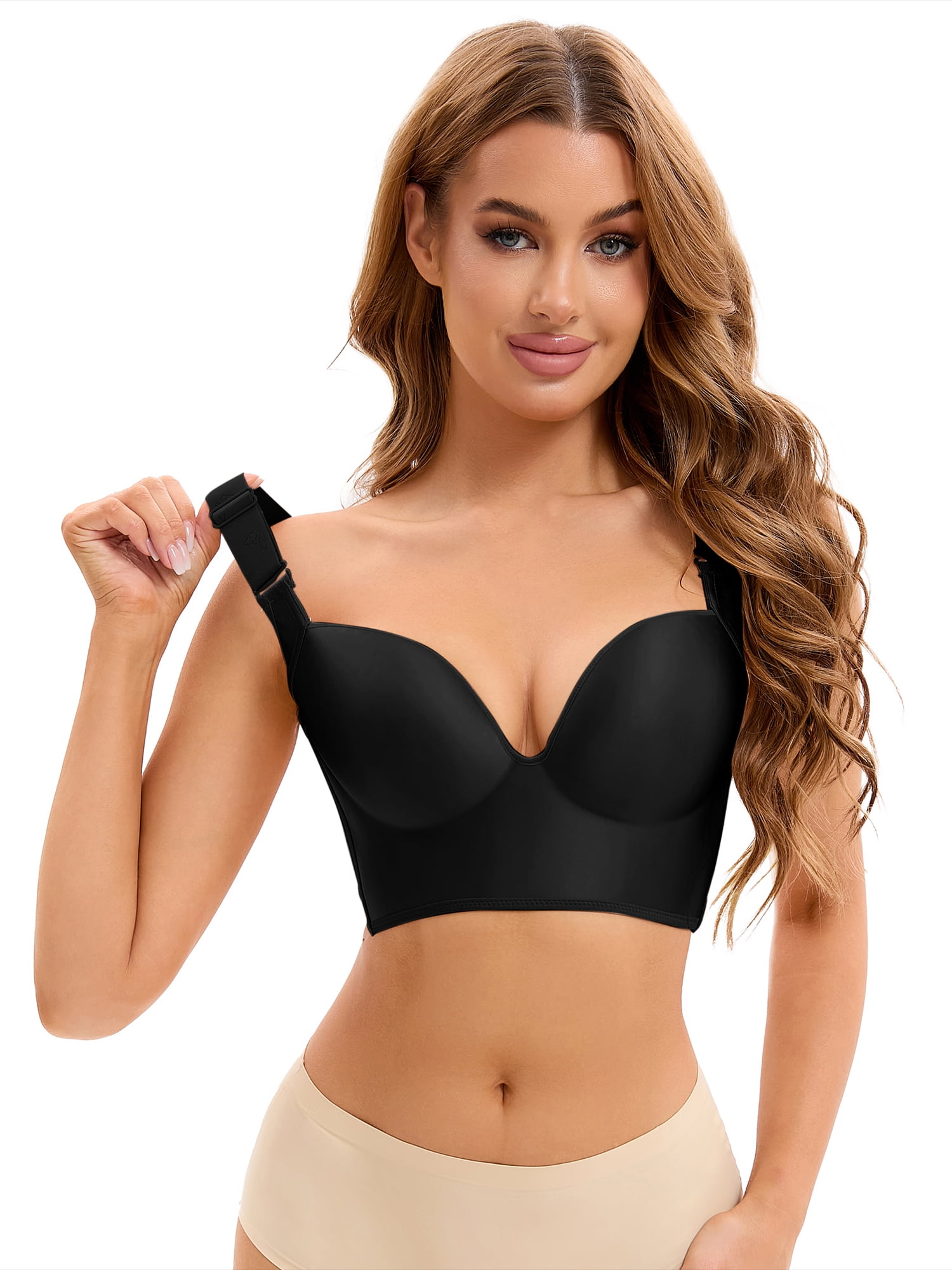DARING DIVA Women's Push Up Tummy Control 6 Hooks Wirefree Convertible Bras Black 38 C