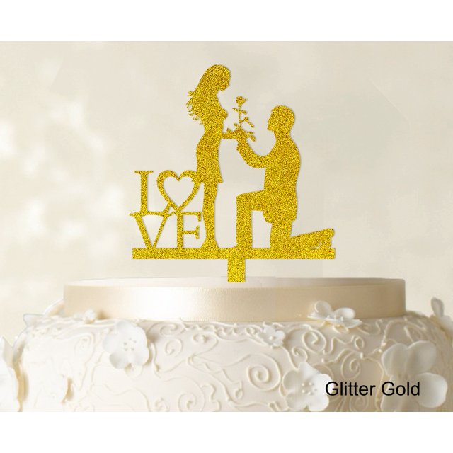 Couple Wedding Cake Topper Personalized Glitter Yellow Cake Topper Color Option Available 5-7 Inches Wide