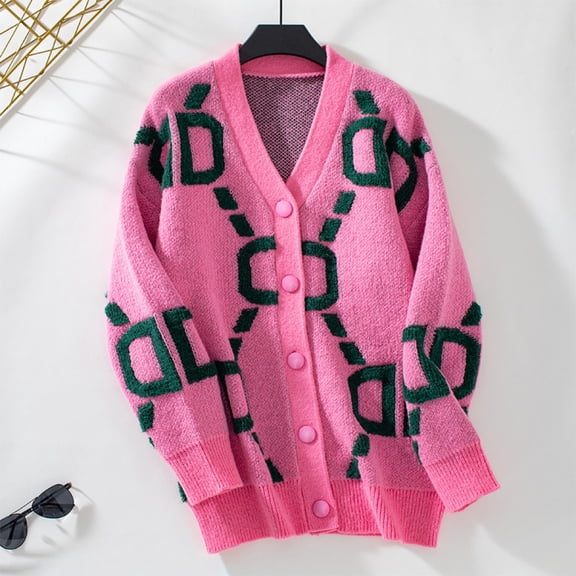 Owlce women sweater knitted cardigan coat autumn and winter towel embroidery letters mid-length button sweater for women
