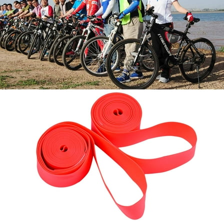 HEMOTON 2 Pcs Puncture Proof Tire Cushion Liners Rim Tape Protectors for 26 Inch Road Bike Inner Tubes Red