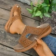 thumbnail image 2 of Women's SlippersSummer Wedge Open Toe Slip-On Peep Toe Sandals Shoes for Women Beach Fashion Brown 7, 2 of 5