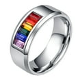 thumbnail image 1 of 1Pc Titanium Steel Ring Stylish Gay Pride Ring Colorful Inlaid Rhinestone Ring, 1 of 8