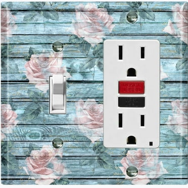 Metal Light Switch Plate Outlet Cover (Image Of Teal Pink Rose Wood Fence FEN004)