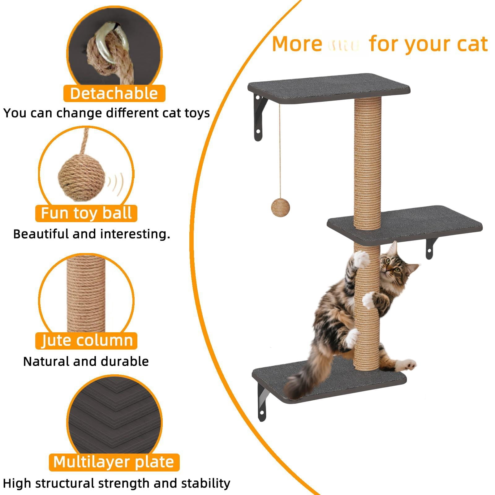 5-in-1 Cat Wall Shelves Set With Hammock  Wall-mounted Furniture Includes Condo Bridge Ladder & Steps For Indoor Cats Safe Stable (dark Gray)