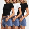 thumbnail image 2 of 3 Pack T Shirts for Women Short Sleeve Skinny Stretchy Soft Basic Tops Slim Fit Cropped Solid Color Comfortable Casual Tees Black S, 2 of 7