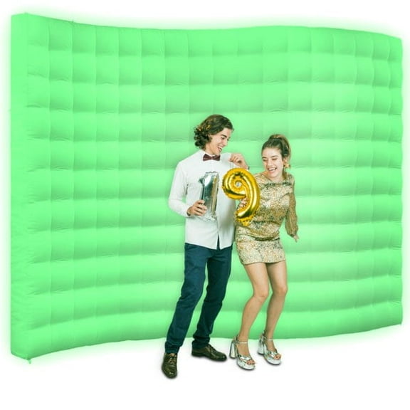Wellcomer 12ft Inflatable Color-Changing Wall – Light-Up S-Shaped Wall with built-in Blower for photo backdrop, event exhibition & parties