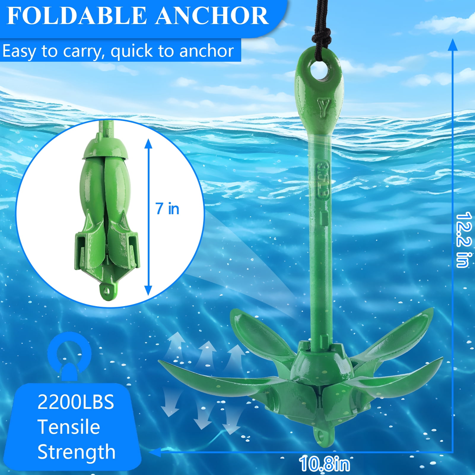 cyrico Kayak Anchor Kit, 3.5 Lb Folding Marine Grapnel Anchor Kit with 40ft Rope and Buoy for Kayaks PWC Paddle Boards Small Boat Canoes Fishing, Boating & Kayaking Accessories
