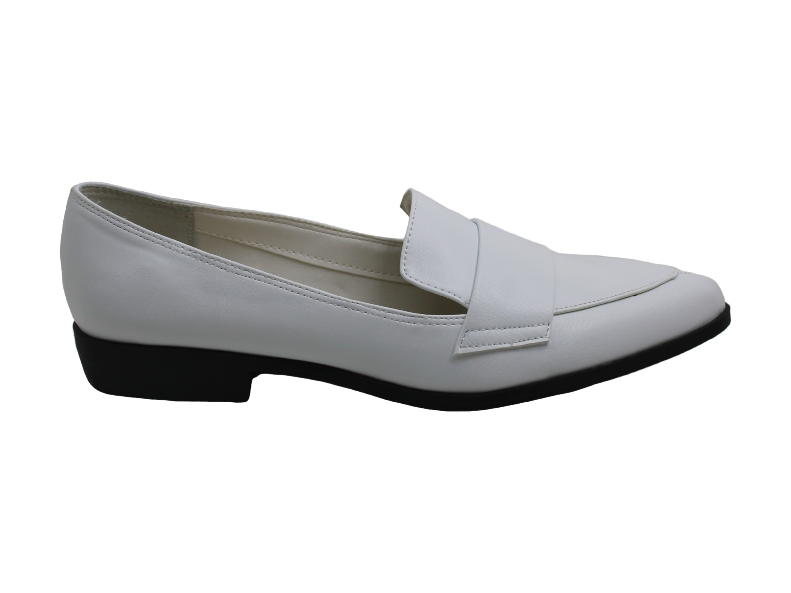 white pointed toe loafers