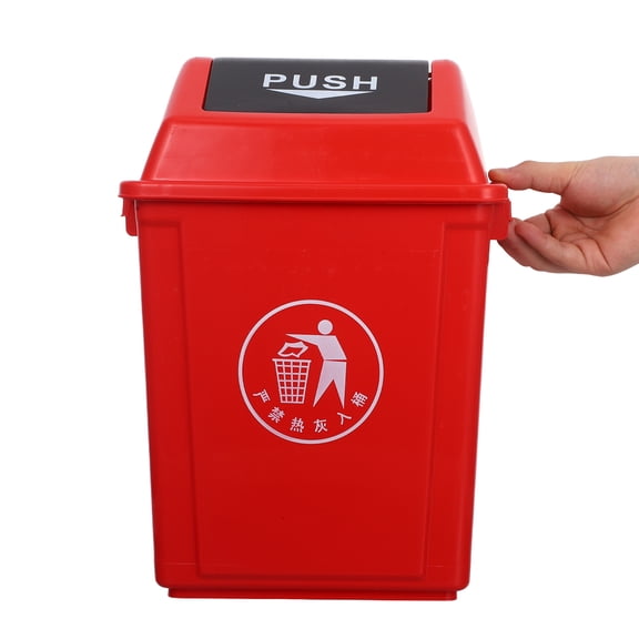 OULII Red Plastic Swing Top Trash Can for Kitchen - , Easy-to-Use Garbage Bin Lid