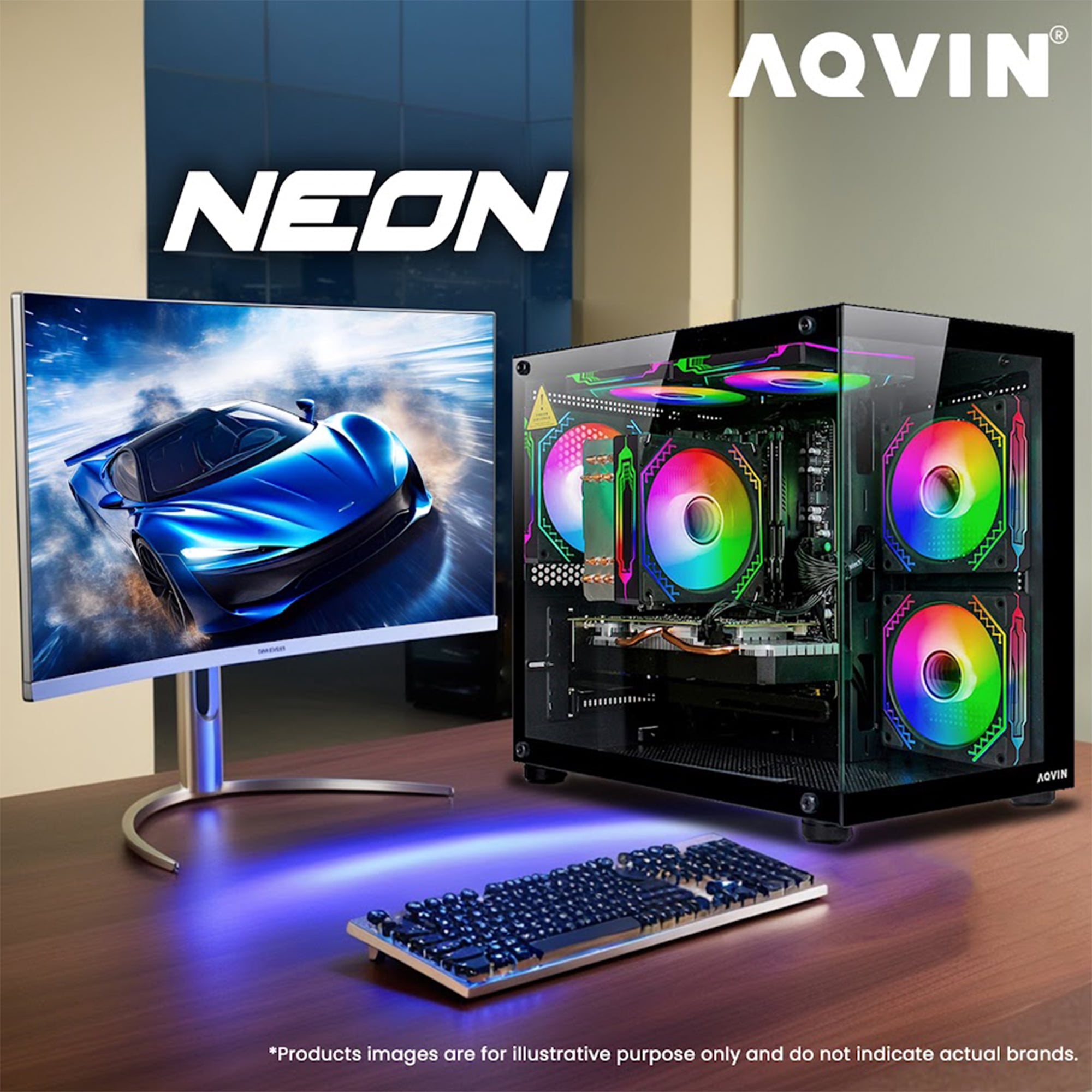 Gaming PC AQVIN-NEON Desktop Computer Tower - RGB (Intel Core i7 upto 4.60GHz 6-core processor/ 32GB DDR4 RAM/ 1TB NVMe SSD/ GeForce RTX 3050 6GB/ Windows 11)