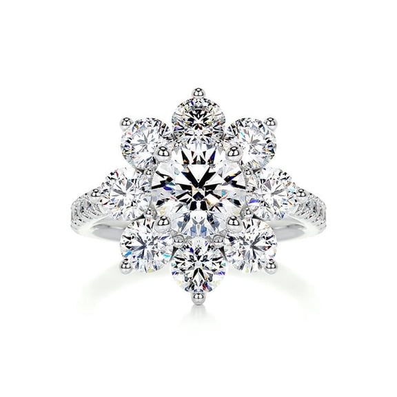 Oryn Jewel Fabulous 2.5 Ct Round Lab-Created Diamond Ring - 14K White Gold Over Halo Flower Design - Pave Band for Women - Chic Engagement Ring - Exceptional Gift for Her Celebrate Love
