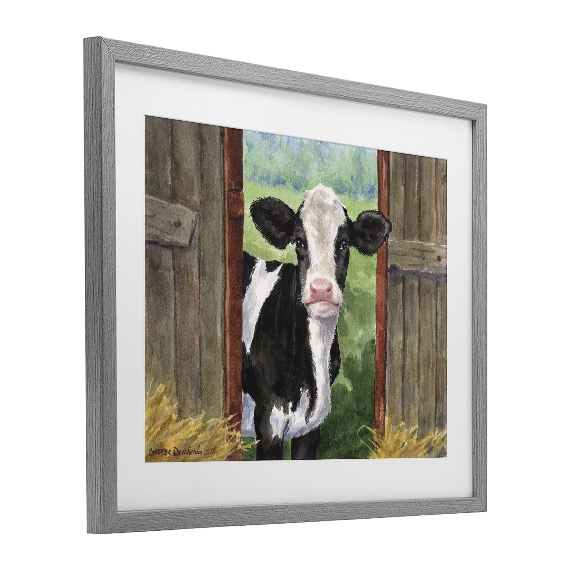 Stupell Industries Cow in Wooden Gate Gray Framed Print Under Glass, design by George Dyachenko