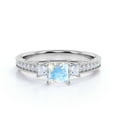 thumbnail image 3 of JeenMata Edwardian 1 Carat Princess Cut Moonstone and Moissanite 3 Stone Wedding Ring - 18k White Gold over Silver, 3 of 6
