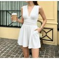 thumbnail image 5 of Women's V Neck Sleeveless Rompers Shorts Summer Beach Vacation Ruched Plus Size Shorts Jumpsuit with Pockets, S, 5 of 5