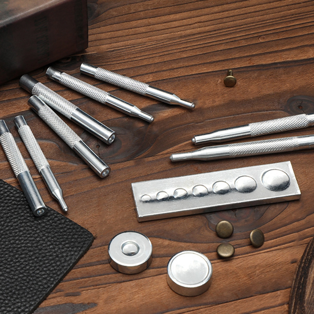 2Sets Press Studs Button Fastener Fixing Tool with Punching Tool, Installing Tool and Base for Leather Belt, Jackets