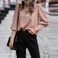 thumbnail image 3 of Womens Shirts Blouse Women's Fashion Round Neck Long Sleeve Button Decoration Solid Color Loose Top, 3 of 4