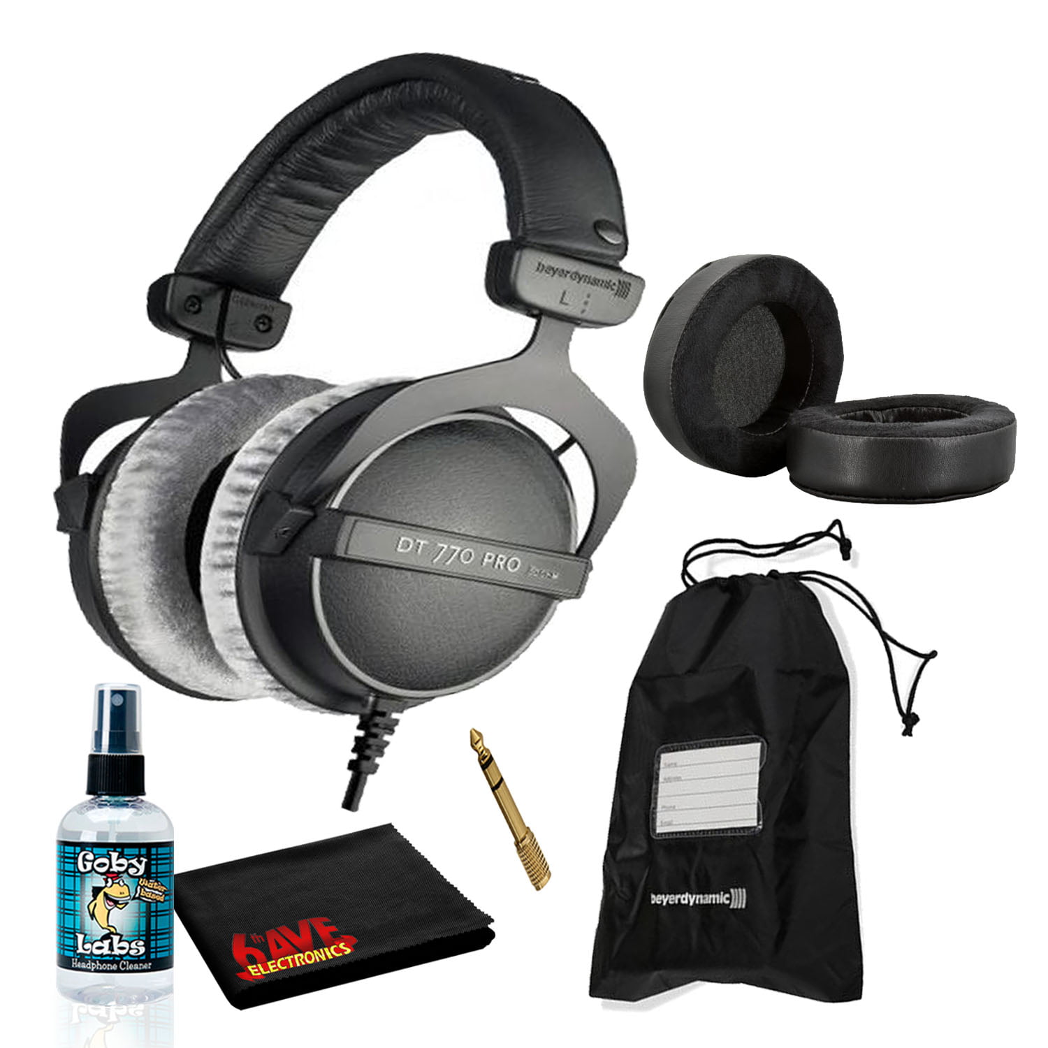 Beyerdynamic DT 770 Pro Closed-Back Studio Mixing Headphones 80 Ohm Bundle with Dekoni Audio Choice Hybrid Earpads, Soft Case, and 6AVE Headphone Cleaning Kit Walmart.com