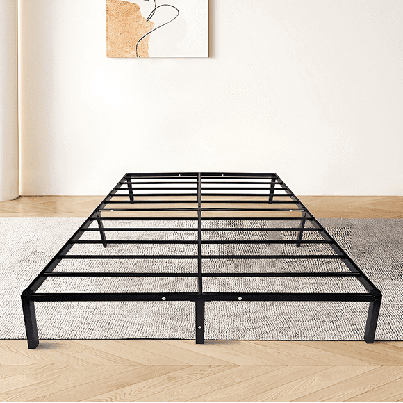 Cadre de Lit Format Grand Sans Sommier Requis, Base de Lit Plateforme en Métal Robuste avec Lattes de Soutien et Patins Antidérapants, Capacité de 882 Lb, Assemblage Facile