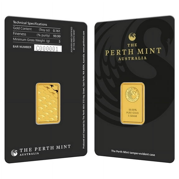 5 Gram Perth Mint Gold Bar .9999 Fine (in Assay)