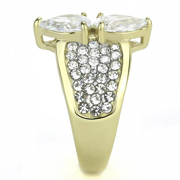 TK3442 - Two-Tone IP Gold (Ion Plating) Stainless Steel Ring with AAA Grade CZ in Clear