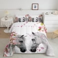 thumbnail image 2 of jejeloiu Farm Animal Horse Bedding Comforter Set,Cherry Blossom Twin Comforter Sets,Pink Flowers Floral Bedding Set For Girls Kids,Super Cozy Room Decor,2 Pieces, 2 of 8