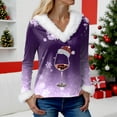 thumbnail image 5 of larppty Christmas Sweater for Women - Faux Fur Trim V-Neck Pullover with Festive Holiday Graphics (Purple, 3XL), 5 of 5