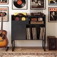 thumbnail image 2 of Gymax Support pour Tourne-Disque avec Prises de Courant, Support de Rangement pour Vinyles, pour jusqu'à 250 Albums, Noir, 2 of 10
