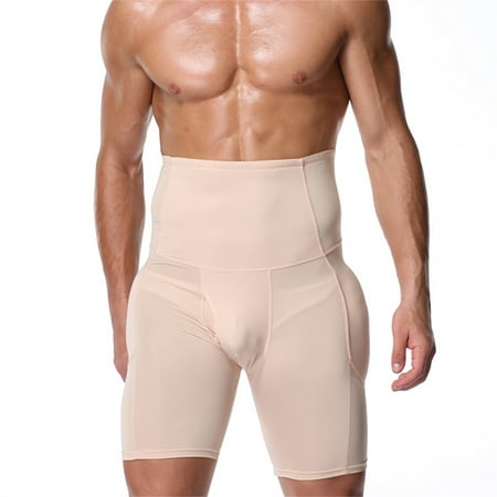 

KAMAMEN Men Body Shaper Boxers High Waist Butt Shaper Enhancing Tummy Control Pants Beige 5XL
