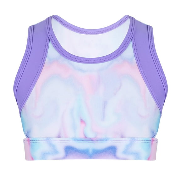 Aislor Kids Girls Basic Sleeveless Tie-Dye Crop Tank Tops for Gymnastics Sports Dancing Performance Dancewear
