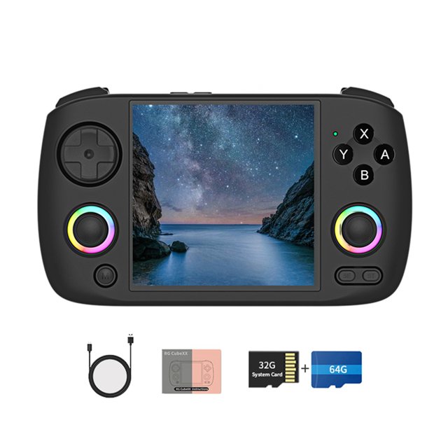 Consola de Juegos Portátil Retro RG CubeXX, 32 GB + 64 GB, Joystick RGB, Reproductor de Videojuegos Compatible con WIFI, Bluetooth, Color Negro