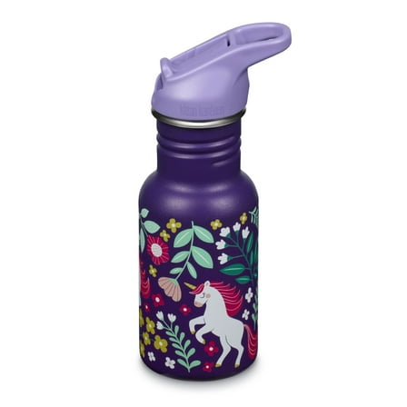 Klean Kanteen 12 oz Classic Kid's Water Bottle with Flip Seal Sport Cap & Straw - 100% Leakproof Cap - Durable Stainless Steel Material - Lightweight & Easy-Grip - BPA-Free - Leaping Unicorns