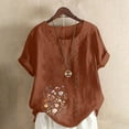thumbnail image 2 of Vestidos Casuales Para Mujer, Blusas De Mujer De Moda Blusa informal de lino con cuello redondo, manga corta y botones para mujer, 2 of 4