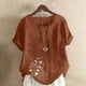 thumbnail image 2 of Vestidos Casuales Para Mujer, Blusas De Mujer De Moda Blusa informal de lino con cuello redondo, manga corta y botones para mujer, 2 of 4