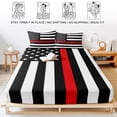 thumbnail image 5 of Twin Sze Fitted Sheet Set - Red American Flag 2 Piece Bedding Sets 16" Deep Pocket Fitted Sheet with 1 Pillowcase, Black White Striped US Flag Stars Brushed Microfiber Hotel Luxury Bed Sheets, 5 of 9