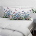 thumbnail image 3 of Blue Spring Floral Pillow Covers, Linen Long Throw Pillow Case, Pink Flowers Butterfly Wooden Watercolor Holiday Pillow Protector Decorative Cushion Cover for Living Room/Bedroom 12" x 20", 3 of 8
