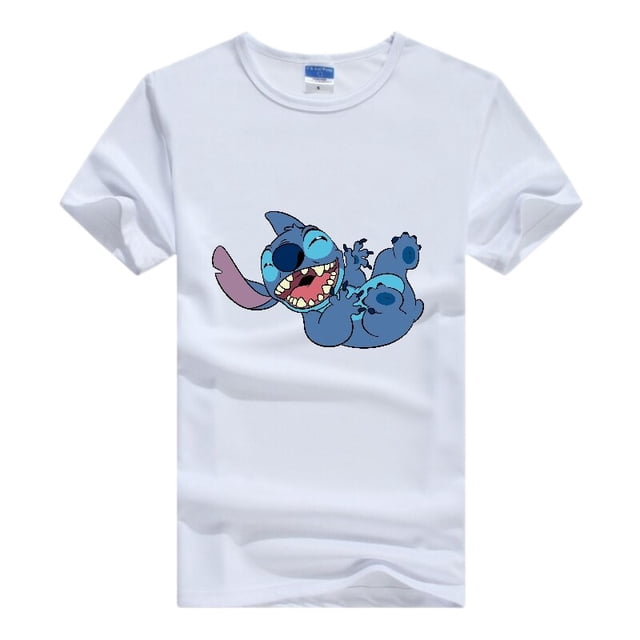 Disney-camisetas con estampado de Lilo & Stitch para mujer, blusa blanca Kawaii, blusas holgadas de manga corta