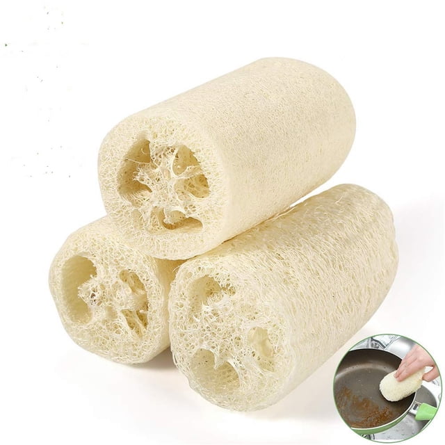 Fiudx Esponja de Lufa Natural, Se Suaviza Al Mojarse, Sin Aceite, de Fácil Secado, Versátil para Fregar La Cocina y El Baño, Herramienta de Limpieza Multiusos para El Hogar, Tamaño 10 X 6 Cm, Larga V