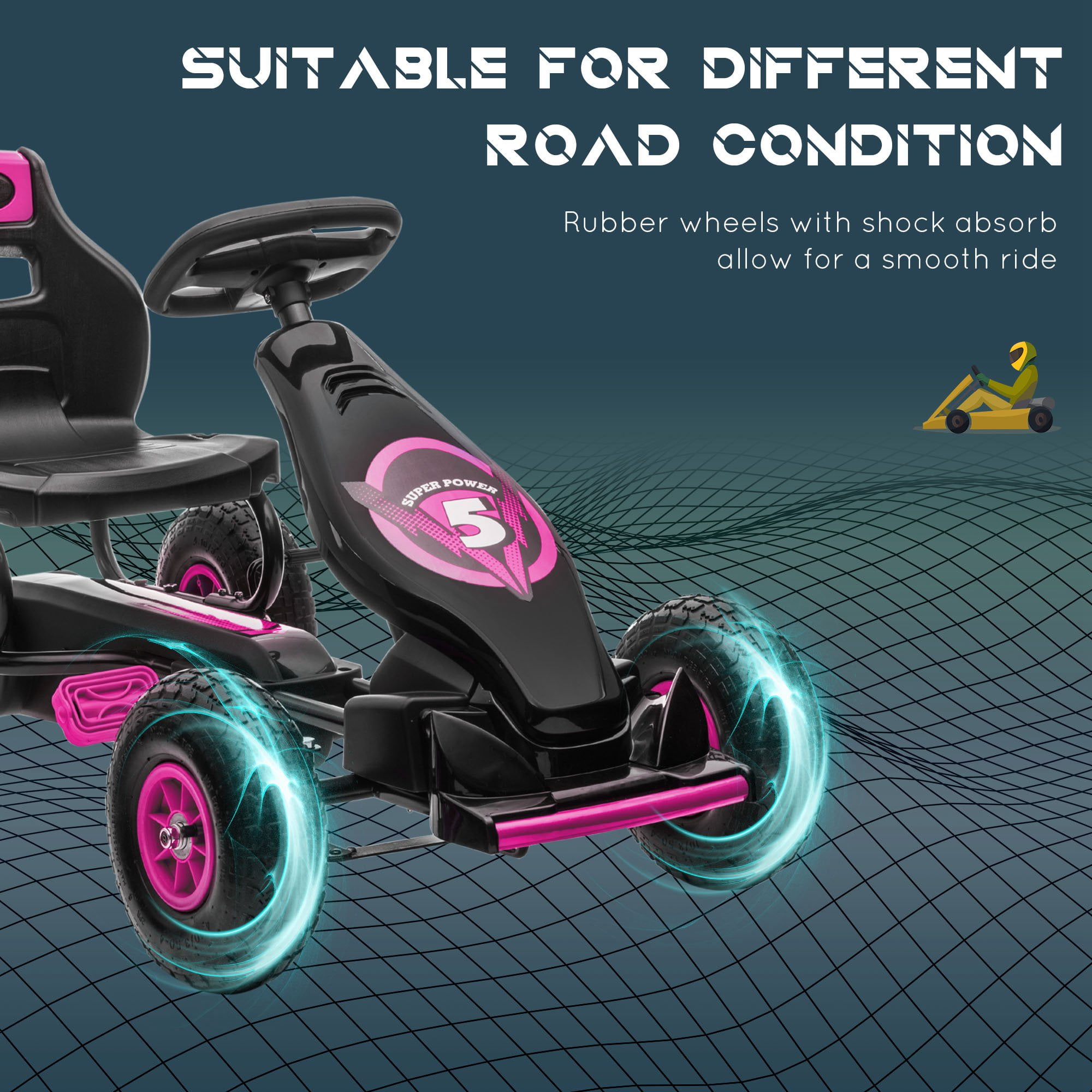 Kids Bike Aosom Kids Pedal Go Kart Ride-on Toy with Ergonomic Comfort, Pedal Car with Tough, Wear-Resistant Tread, Go Cart Kids Car for Boys & Girls with Suspension System, Safety Hand Brake, Ages 5