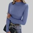 thumbnail image 2 of MOJOGO Women's Warm Base Layer Lightweight Ribbed Knit Long Sleeve Pullover Tops Spring Fall Mock Neck Shirts Blue Free Size, 2 of 8