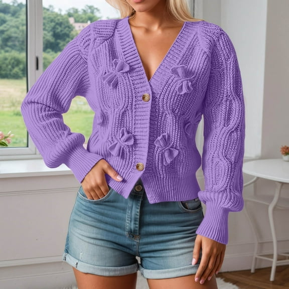 TIANZEN European Style Cardigan Sweater Long Sleeve Bow Knit Open Front Casual Outwear Soft Comfortable Womens Button up Sweaters Women Sweater Jacket Cardigan Cardigan Sweaters for Women Size 3x