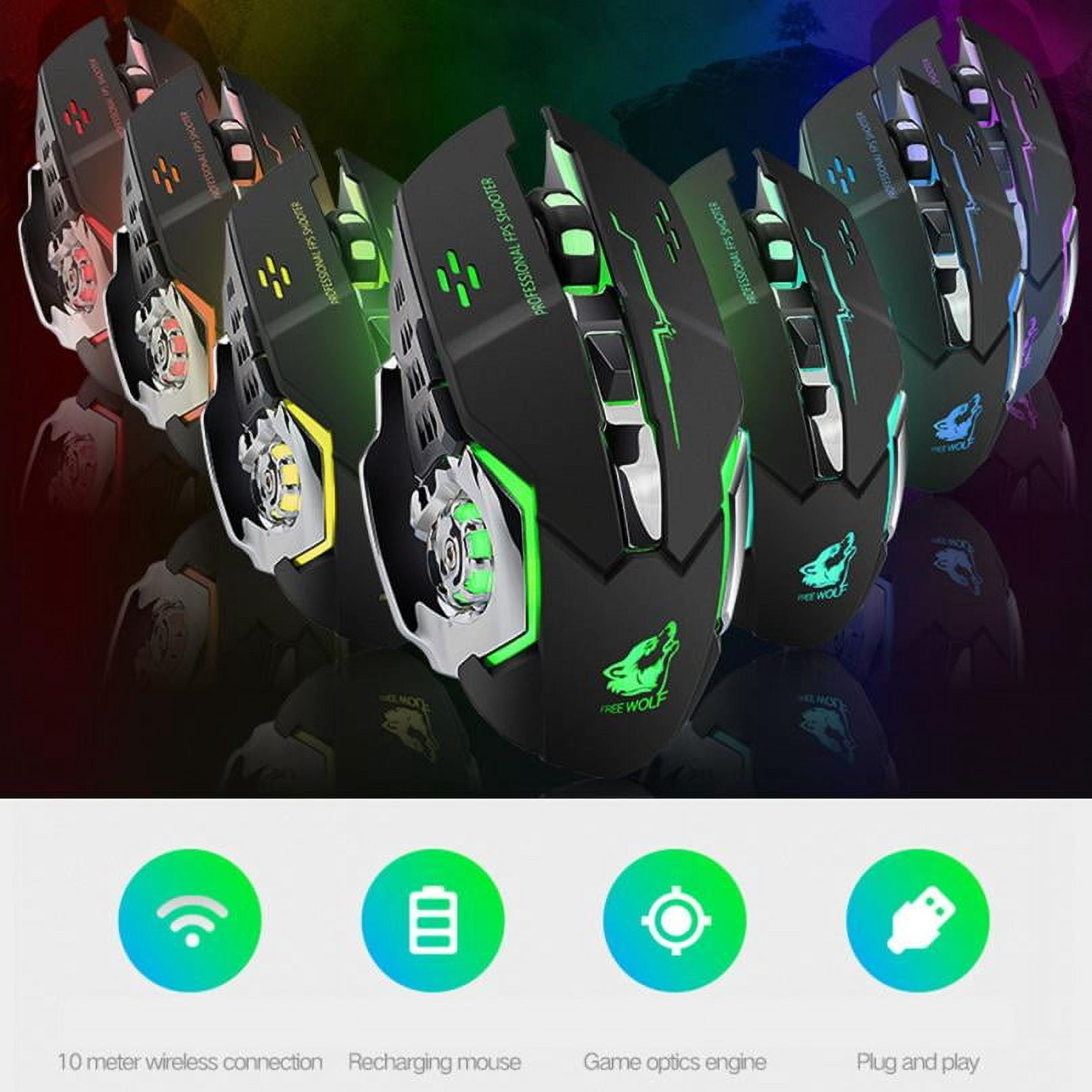 Rechargeable Wireless Silent LED Backlit Gaming Mouse USB Optical Mouse for PC