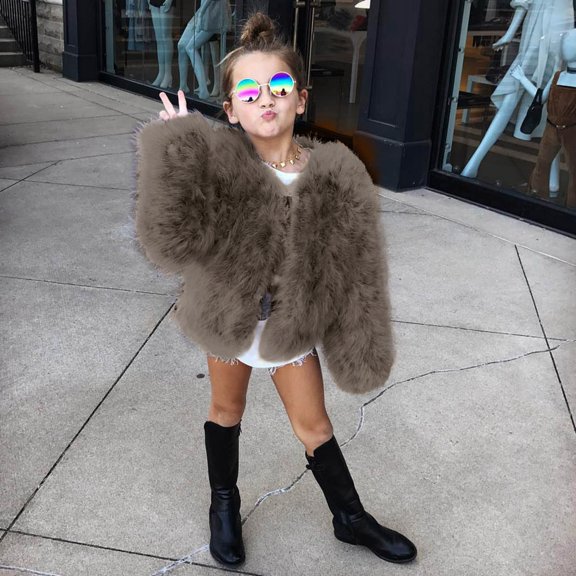 GiLiling Toddler Girls Faux Fur Jacket Open Front Fur Cardigan Trendy Shaggy Jacket Kids Girls Furry Coat Thicken Winter Coat (Khaki, 2-3 Years)