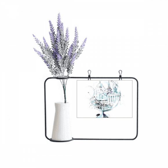 Globe London Eye Eiffel Tower Watercolor Artificial Lavender Flower Vase Bottle Card