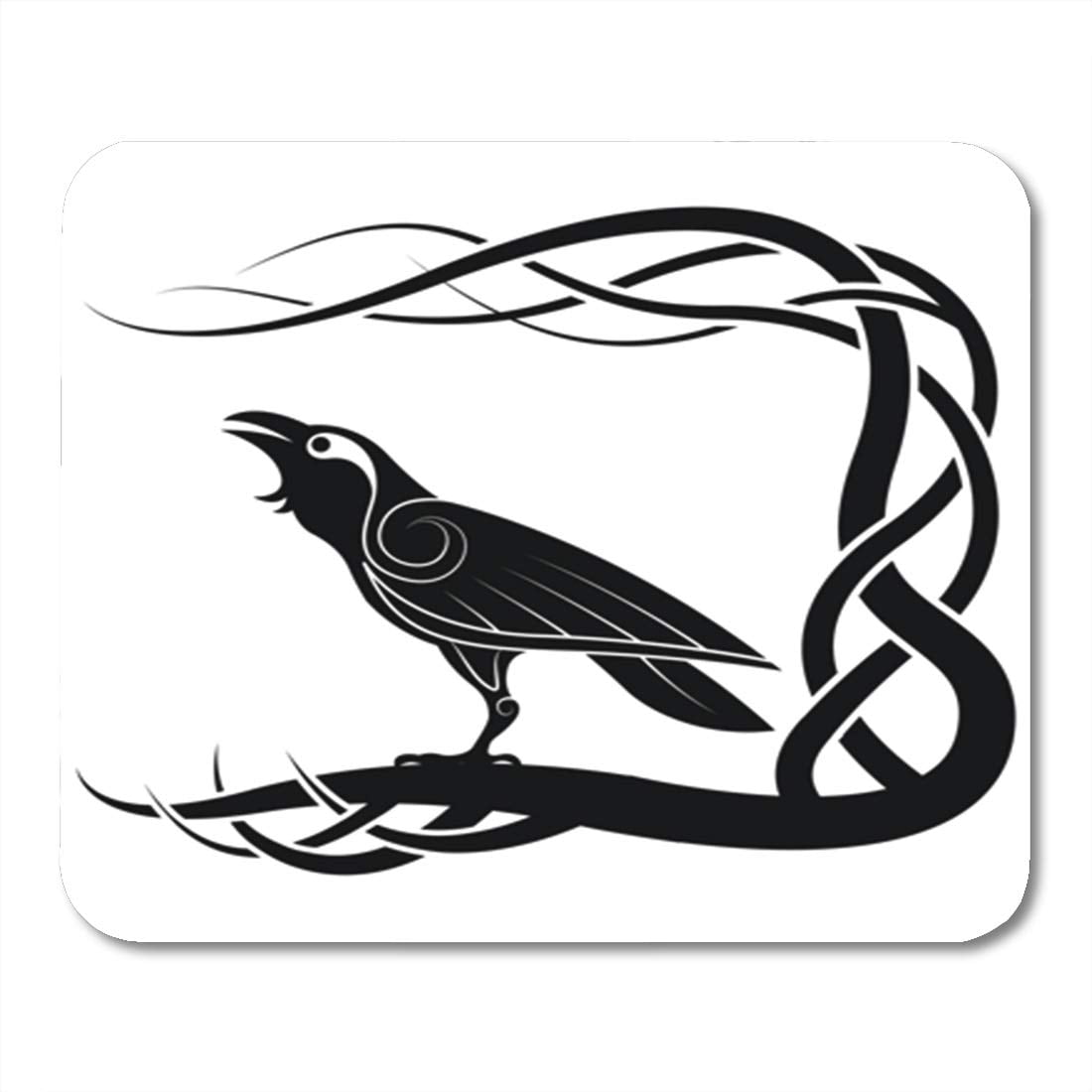 SYMSPAD Mousepads for Computers One Crow Pagan Raven Wildlife Celtic Art Mythology Bird Black Knot Pattern Design Dark Oblong Shape 8.6 X 7.1 in Inches Non-Slip Oblong Gaming Mouse Pad