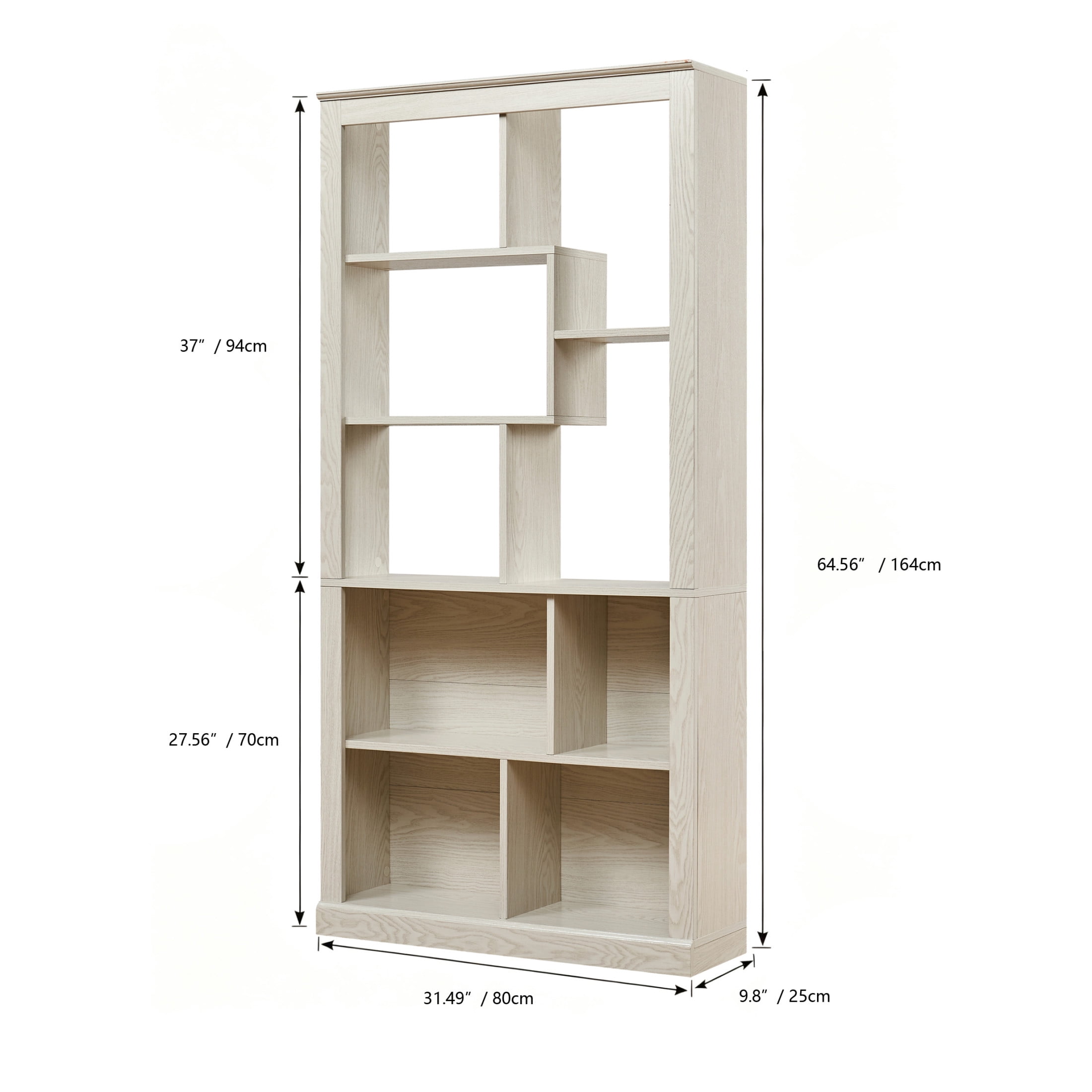 GDF Studio Lexair Multi-Space Free Combination Wood Open Bookshelf, Classified Storage Organizer Bookcase, White Oak
