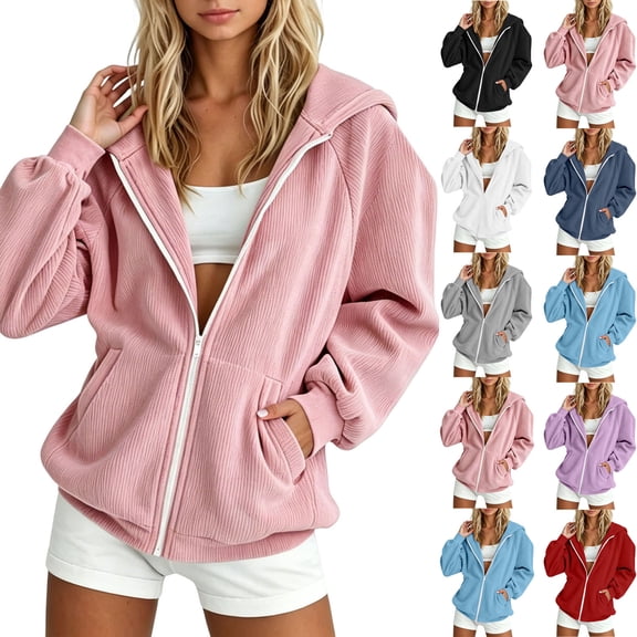 ITSAME Girls Hooded Zip-Up Jacket Long Sleeve Solid Color Fall Winter Comfy Casual Coat Navy Size 12
